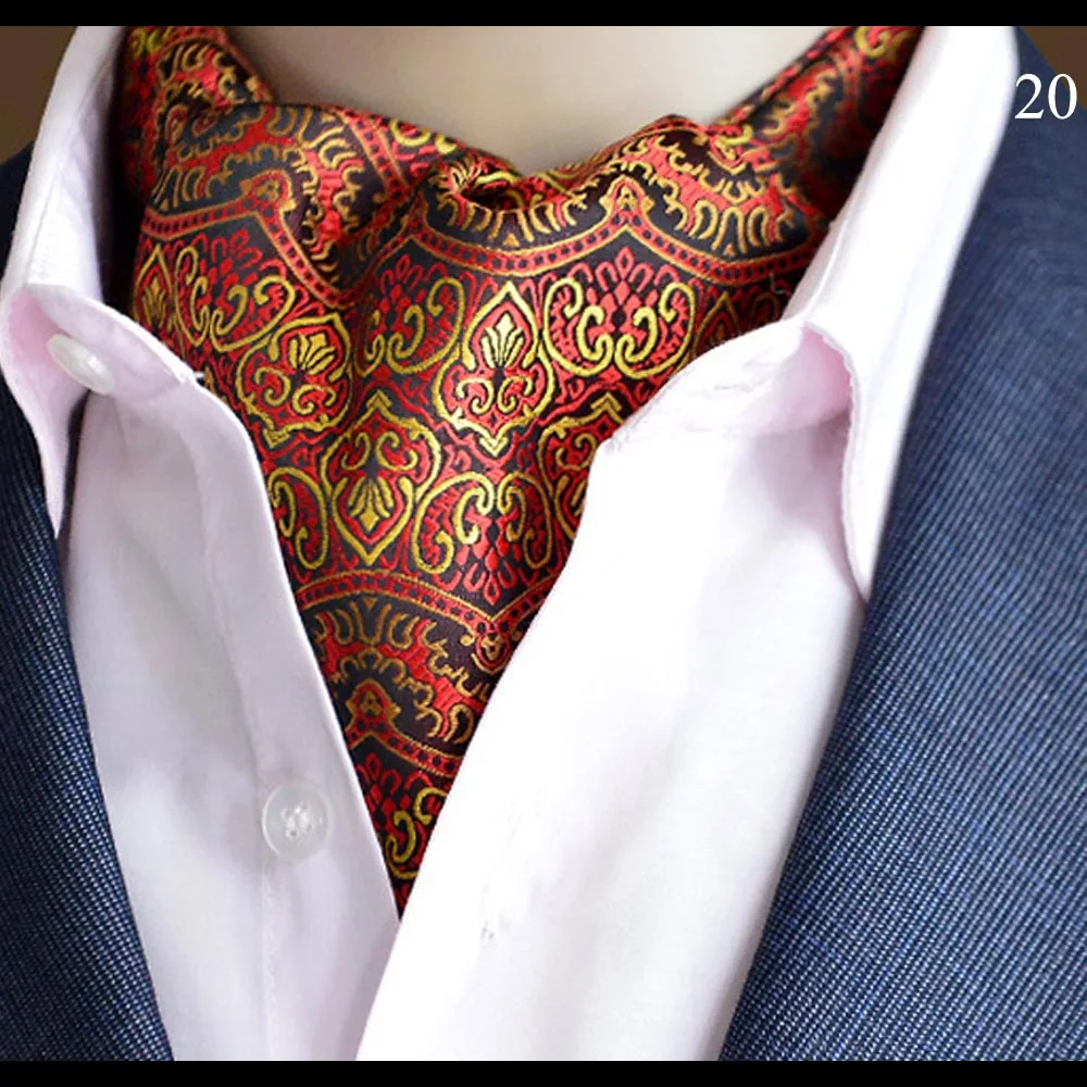 Мужской деловой ГАЛСТУК широкие галстуки в горошек Цветочный Аскот шарф Свадебная вечеринка - Цвет: 20