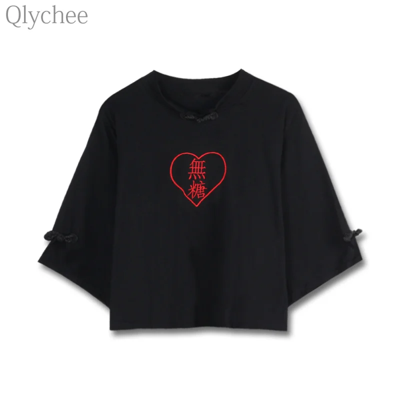 Qlychee Harajuku Сердце пряжа для вышивания футболка с коротким рукавом в китайском