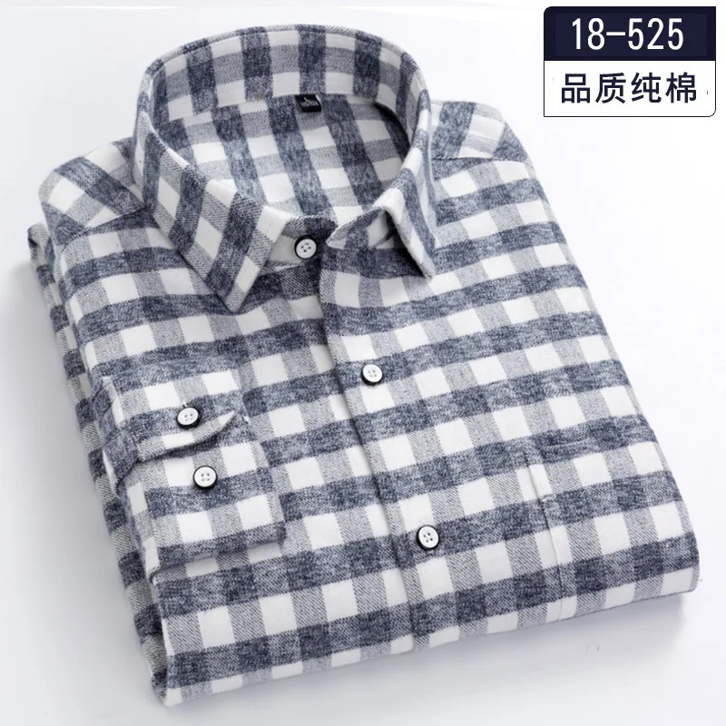 Фланелевая рубашка в клетку Мужская рубашка из хлопка мужская рубашка с длинным рукавом Уличная Корейская мужская одежда рубашки свободного покроя размера плюс - Цвет: 18-525
