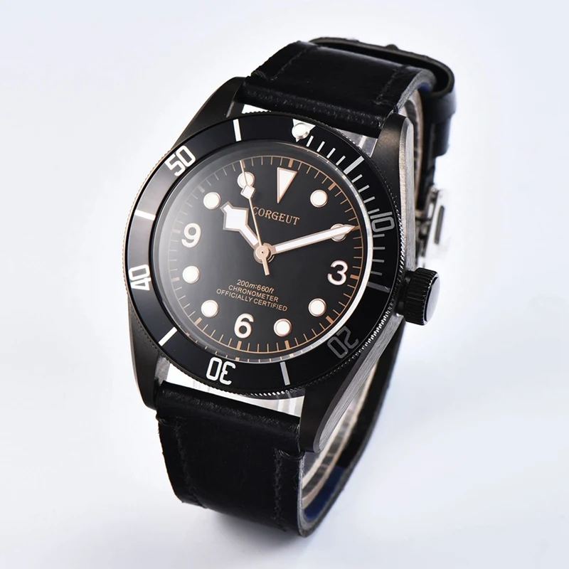 

Corgeut 41mm Mens Automatic Watch, Black PVD Coated Case Mechanical Watches Luminous Miyota 8215 Movement WristWatch CA2010BBR