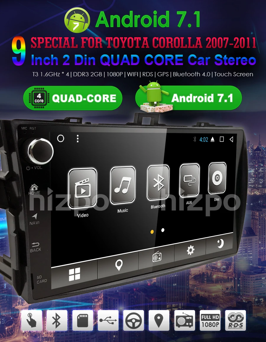 Cheap 9"2 din car radio Android 7.1 Car Multimedia player For Toyota corolla 2007 2008 2009 2010 2011 head unit 2GB in dash gps video 1