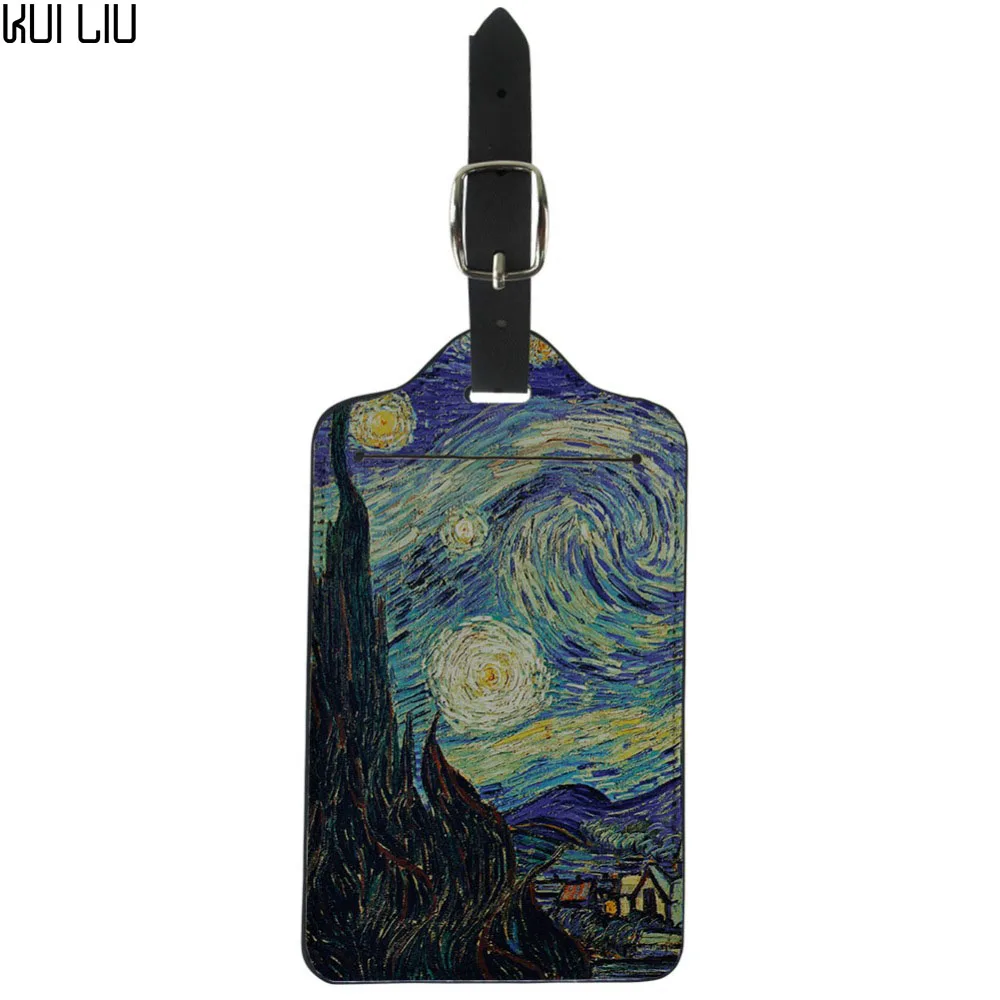 

Customized Luggage Tags PU Identifier Bag Tag Travel Accessories Suitcase Name Address Label Vincent van Gogh Starry Night Print
