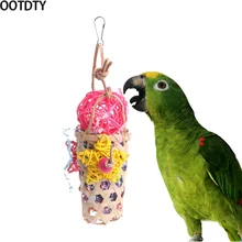 OOTDTY птицы попугаи игрушки деревянные трикотажные ротанга мяч качели Жевательная укуса Подвесной Канат клетка