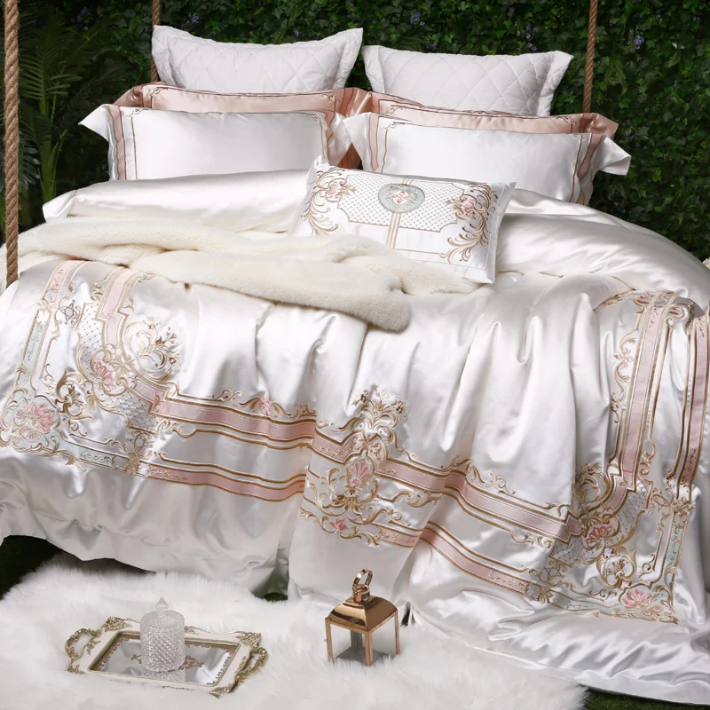 Luxury Embroidery white 100S Egyptian cotton Wedding Bedding sets Queen