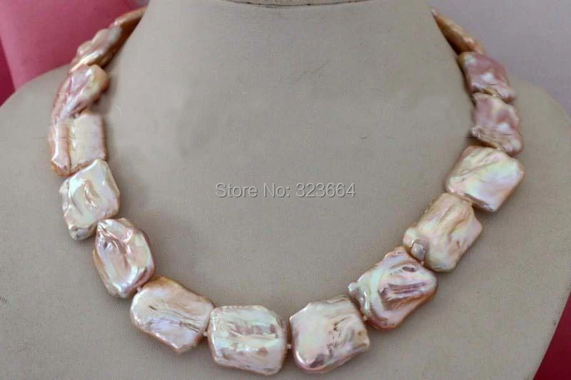 

18" Genuine Natural 20x22mm Pink Reborn Keshi Pearl Necklace plated