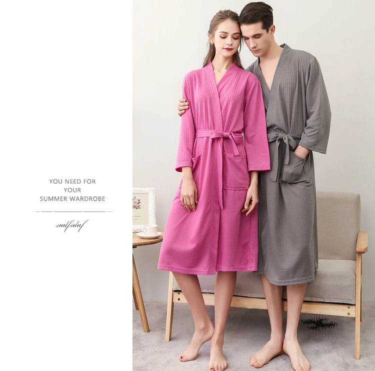 Men Woman Bathrobe Dressing Gown Plus Size M XL XXXL Lovers Summer Male Female Lounge Robes Nightgowns Couple Autumn Robe       8