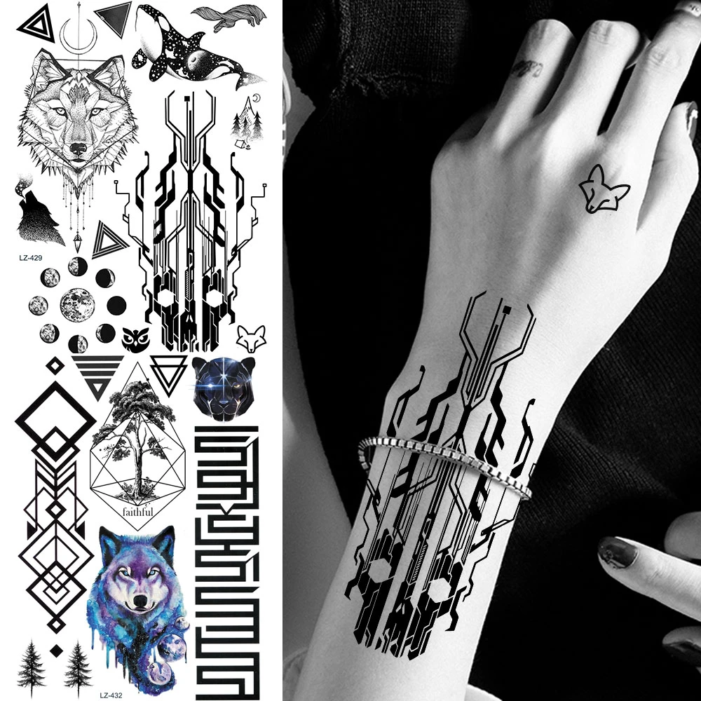 Fake Black Evil Death Skull Totem Note Temporary Tattoos Stickers Of Wolf  Women Men Fake Tatoo Waterproof Arm Neck Tattoo Custom - Temporary Tattoos  - AliExpress