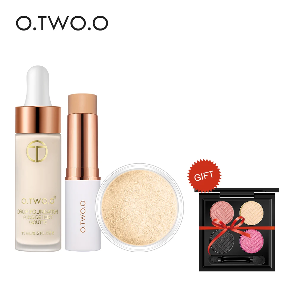 

O.TWO.O 4Pcs/Set Face Makeup Set Liquid Foundation, Concealer, Loose Powder, Eyeshadow Cosmetic Tools Makeup Kit For Women