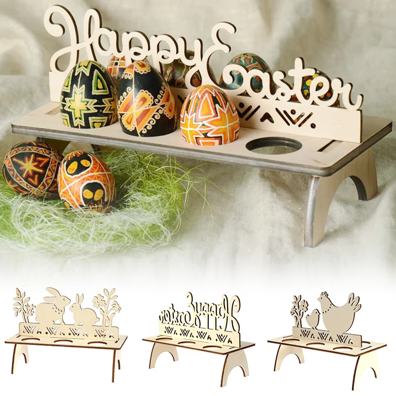 

Wooden Easter Egg Shelves for Easter Party Ornament DIY Bunny Letter Egg Stand Rack Rabbit Pattern Easter Decoration for Home