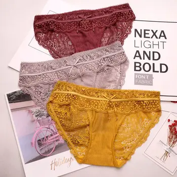 

SP&CITY European Transparent Lace Side Panties For Women Hollow Out Bow Female Underwear Seamless Briefs Solid Sexy Lingerie