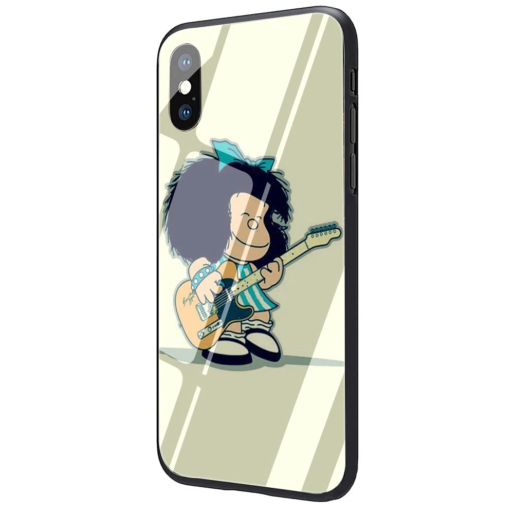 Mafalda закаленное стекло ТПУ черный чехол для iPhone 5 5S 6 6s 7 8 plus X XR XS 11 pro Max - Цвет: G11