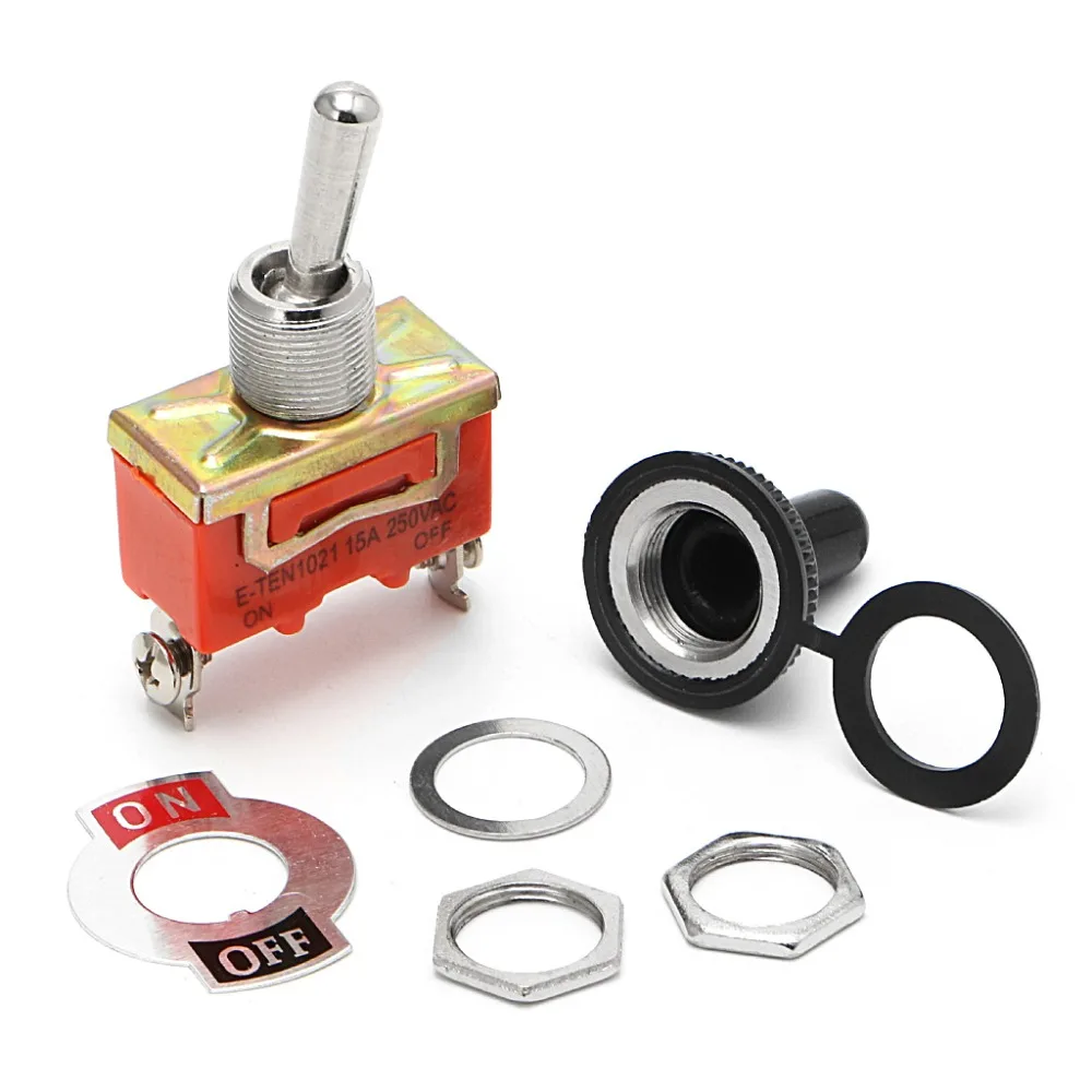 

E-TEN1021 15A 250V SPST 2 Terminal ON OFF Toggle Switch Caps Electrical Equipment Supplies