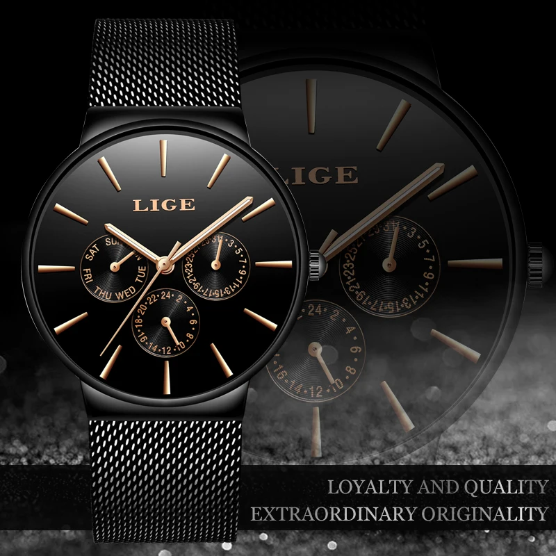 

Mens Watches LIGE Top Brand Luxury Waterproof Ultra Thin Date Clock Male Steel Strap Casual Quartz Watch Men Sports Wrist Watch