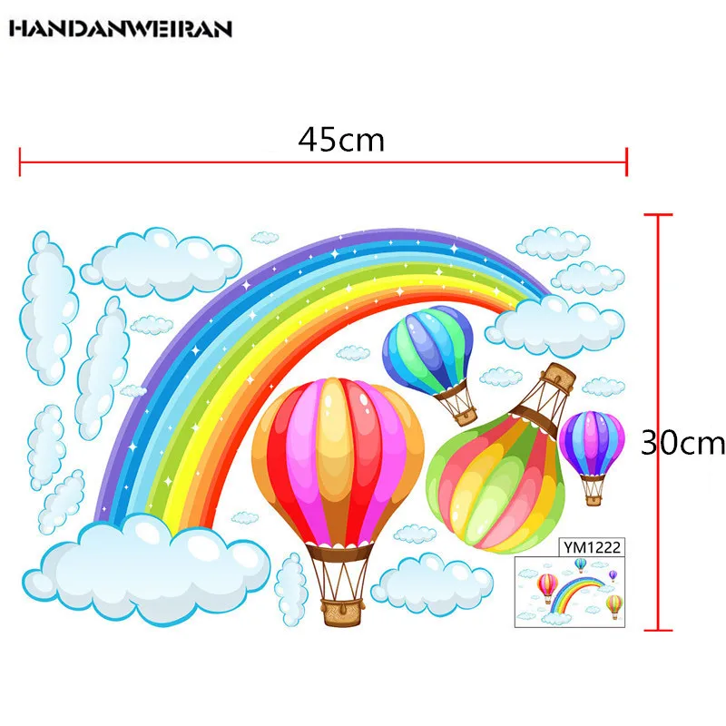 1 шт., мультяшная Радуга, облако, воздушный шар, наклейка на стену для детей, детские комнаты, украшение, фреска, художественные наклейки, домашний декор, 45*30 см