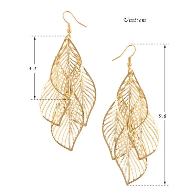 

European and American fashion tassels long metal exaggerated leaf earrings swqucl