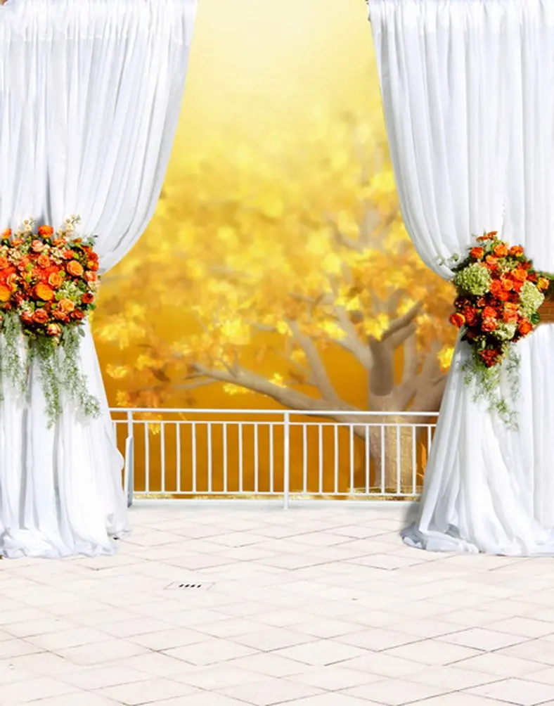 

5x7ft Yellow Train Flowers Curtain Photography Backdrops Photo Props Studio Background
