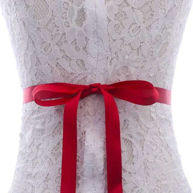 MissRDress Daimond Wedding Belt Crystal Flower Bridal Sash Silver Rhinestones Wedding Sash For Bridal Bridesmaid Dresses JK843 red