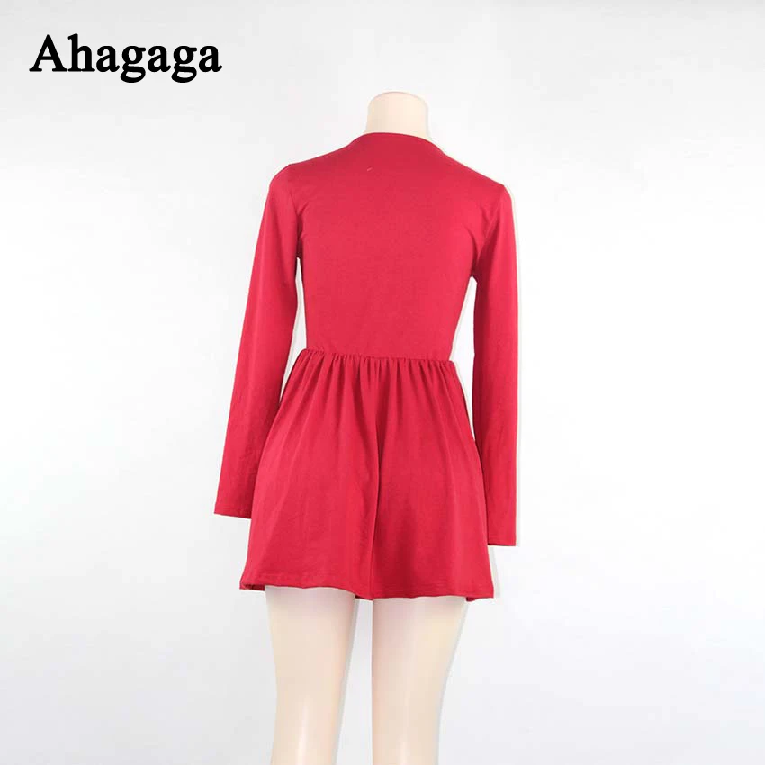 Ahagaga весеннее Платье женское модное однотонное красное черное с круглым вырезом элегантное сексуальное Клубное повседневное милое ТРАПЕЦИЕВИДНОЕ ПЛАТЬЕ женские платья Vestidos