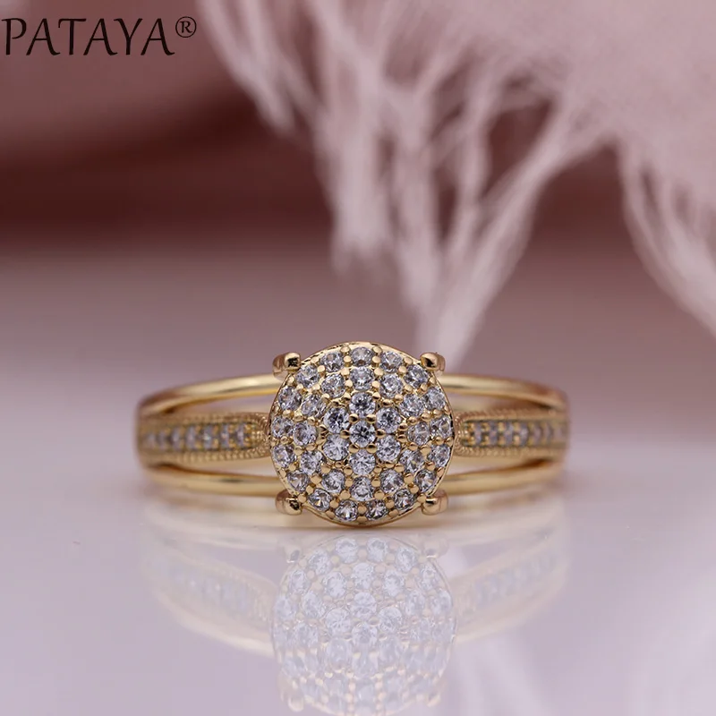 PATAYA New Micro-wax Inlay Round Luxury Women Rings 585 Rose Gold White Wedding Fashion Jewelry Natural Zircon Hollow Big Ring - Image 2