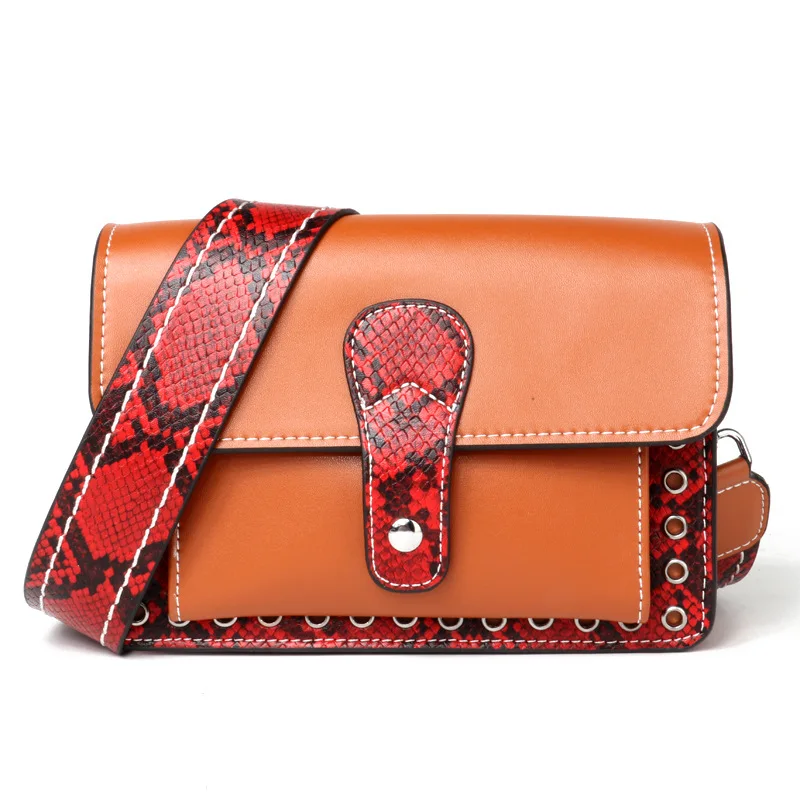 

Newest Women Shoulder Bags Genuine Leather Serpentine Panelled Messenger Bags Vintage Soft Female Snake Skin Handbags 2 Straps
