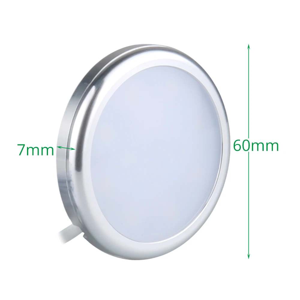  LED Under Cabinet Lights Kitchen Closet Counter Aluminum Silver Round Puck Lamps 12V Bookcase Wardr - 32852612798