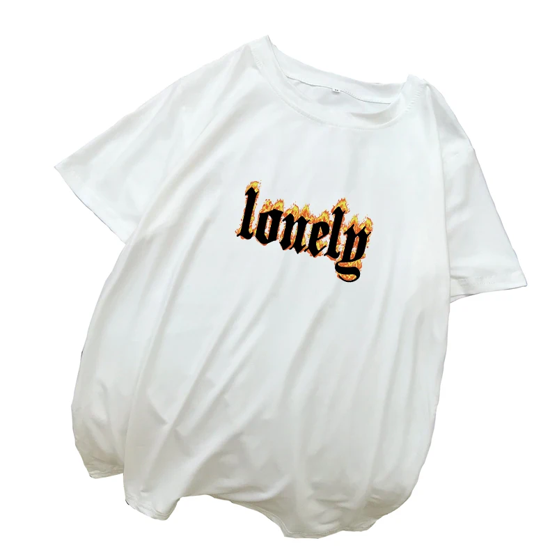 Женская футболка с надписью LONELY FRAME летняя Свободная Повседневная Уличная Tumblr в