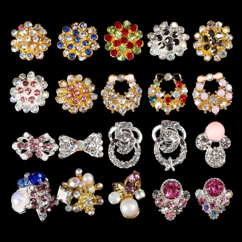 Arte do Unha Pçs de Luxo Peças de Metal-3321 Metal Pérolas Liga Encantos Flor Laço Forma Glitter ab Strass Jóias Unha 100 3 glitter ab strass jóias prego peças de metal-3321