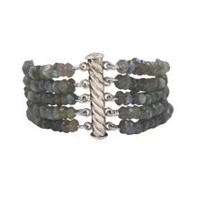 LII Ji Натуральный 5-строк блестящие Лабрадорит 925 пробы серебряный браслет