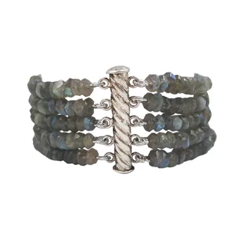

Lii Ji Natural 5-rows Shining Labradorite 925 Sterling Silver Bracelet