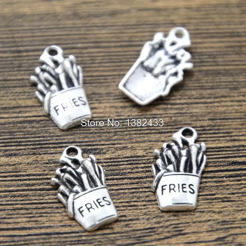 

30pcs-- Fries charms silver tone Fries Charms Pendants 10x19mm