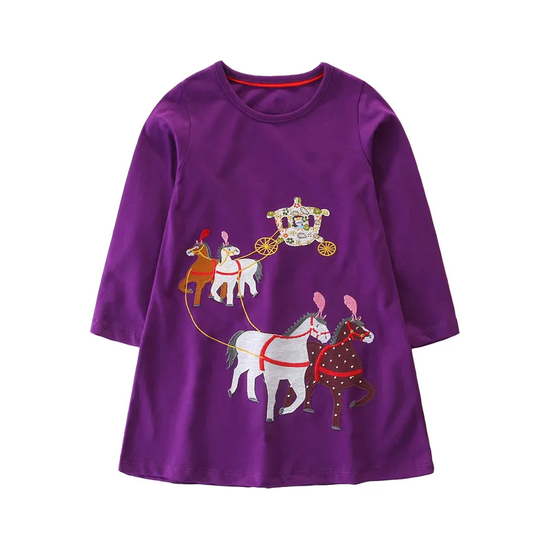 Платья с длинными рукавами; платье принцессы для маленьких девочек; хлопковая детская одежда; модная Аппликация в полоску; платье для маленьких девочек; осеннее платье - Цвет: T1088 Purple