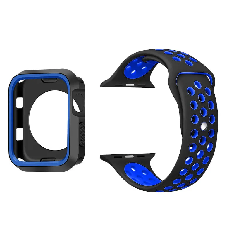 Силиконовый спортивный ремешок для Apple Watch band 4, 3, 2, 42 мм, 44 мм, iwatch band 38 мм, 40 мм, наручный браслет, чехол для часов, набор аксессуаров - Цвет ремешка: No13 Black blue