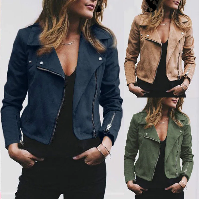 Women Ladies Leather Jacket Coats Zip Up Biker Flight Casual Top Coat Outwear