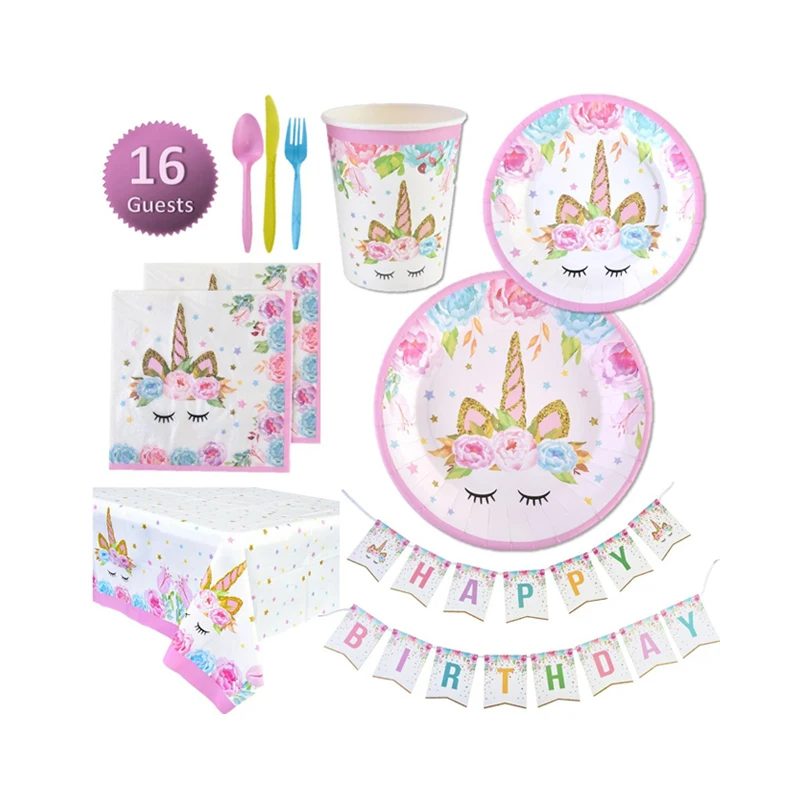 Princess and Unicorn Party Plates Big Cups Napkins Unicorn Party Supplies  Princess Party Supplies 16 Guests Birthday Party Decorations Kids Theme  Princess Unicorn Magical Rainbow Decor 