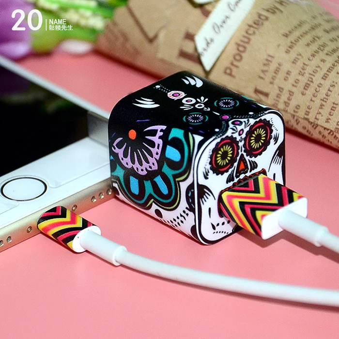 Бесплатная доставка Красочный дизайн кожи наклейка для iPhone iPad 2Pin зарядное устройство виниловые наклейки стикер кожи # tn-2pin-020