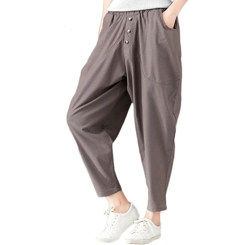 Летние брюки больших размеров женские Pantalon Femme Ete винтажные хлопковые льняные