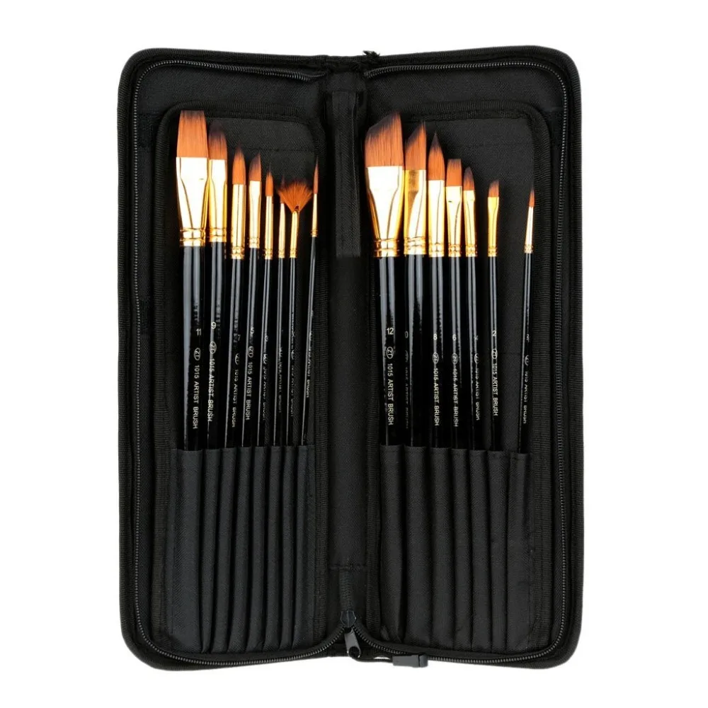15 Long Art Brush Set Nylon Watercolor Oil Acrylic Artist Paint Brushes