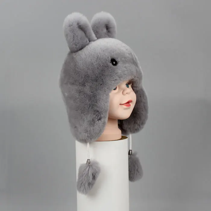 ICYMI/Новая русская меховая шапка, зимняя шапка для мальчиков и девочек с настоящим кроличьим мехом, Детские теплые наушники, теплые меховые шапки-бомберы с кролик с большими ушами, меховые шапки - Цвет: Color 3