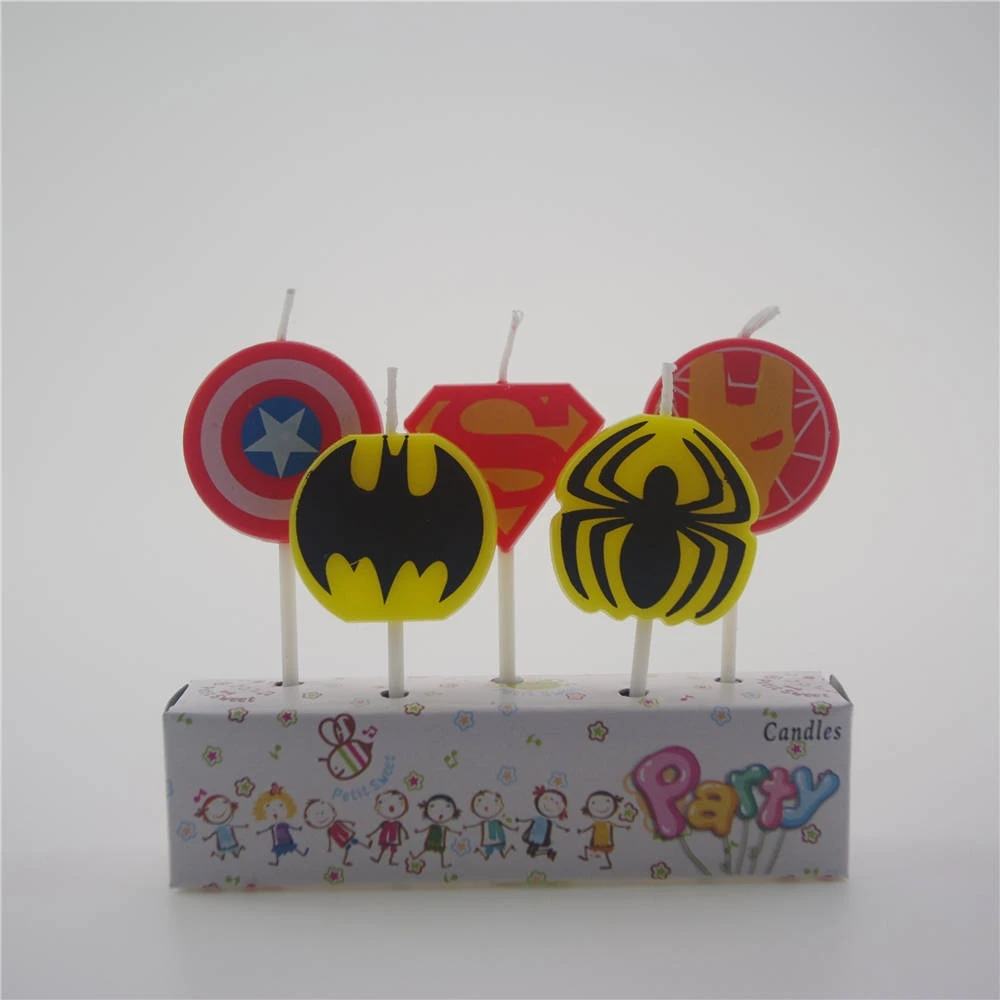 5 шт./компл. мультяшная свеча супергерой Человек-паук, Бэтмен, Супермен Капитан Америка на день рождения свеча для торта Детские украшение