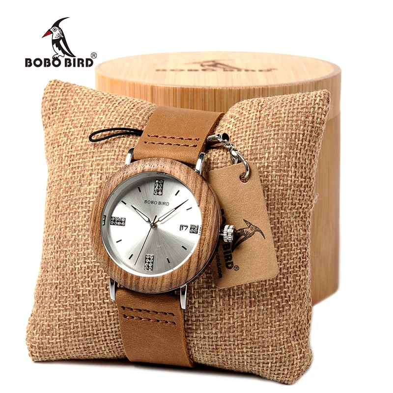Meilleur BOBO OISEAU Imitation diamant Montres À Quartz En Acier Inoxydable Montre avec Bracelet En Cuir pour Hommes Femmes en Boîte Cadeau personnalisé logo