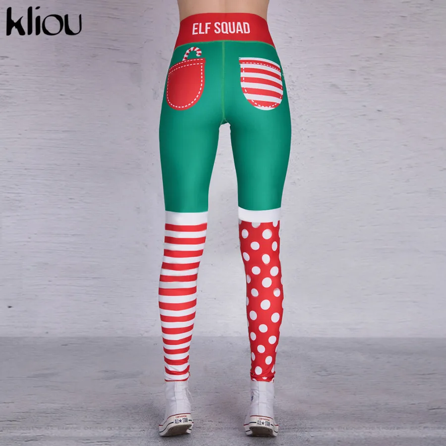 kliou Новые женские модные длинные облегающие разноцветные эластичные леггинсы штаны с рождественским принтом на высокой талии