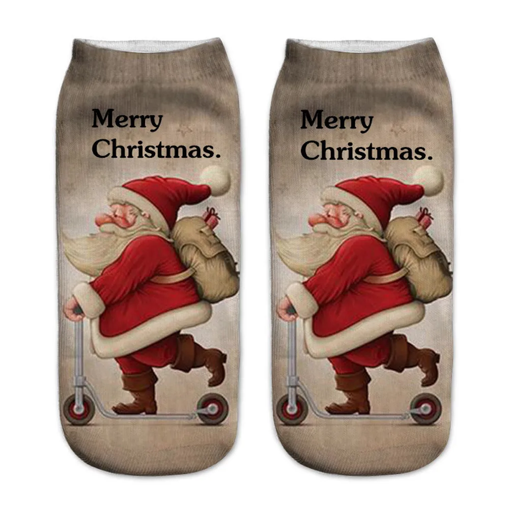 Новинка, милые рождественские Женские носки унисекс с 3D принтом, короткие спортивные носки, носки для йоги с изображением Санта Клауса, смешанные хлопковые носки#45
