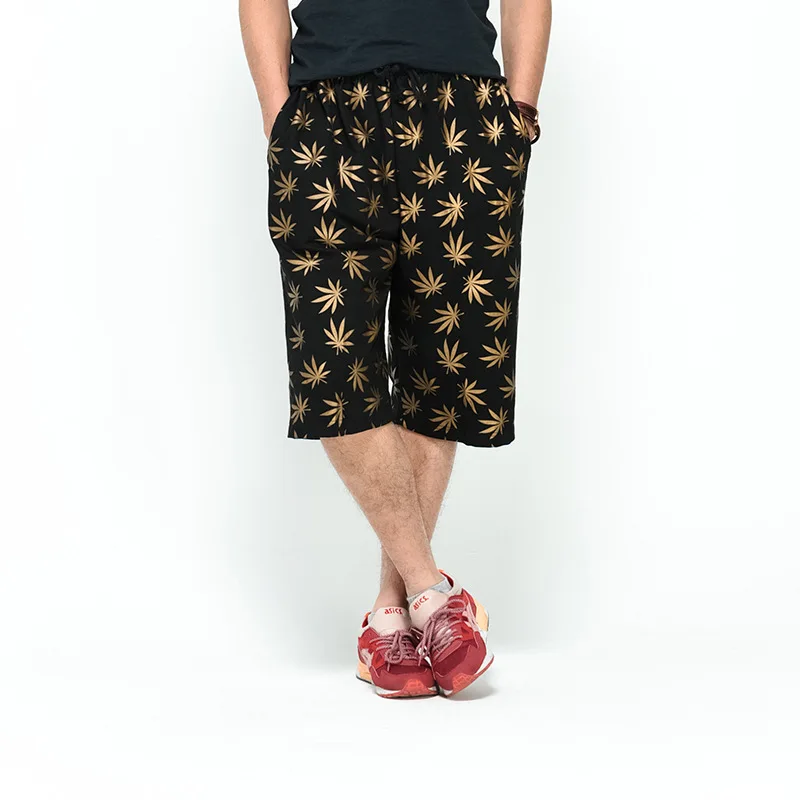 11805-1 мужские брюки, 7 минут брюки большой размер свободный напечатанный хлопок брюки в хип-хоп лето - Цвет: black