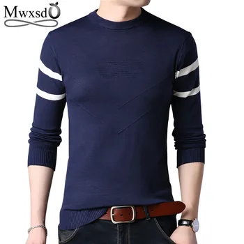 

Mwxsd Brand casual mens solid pullover sweater men slim fit soft cotton casheme pullovers male striped sweater casaco masculino