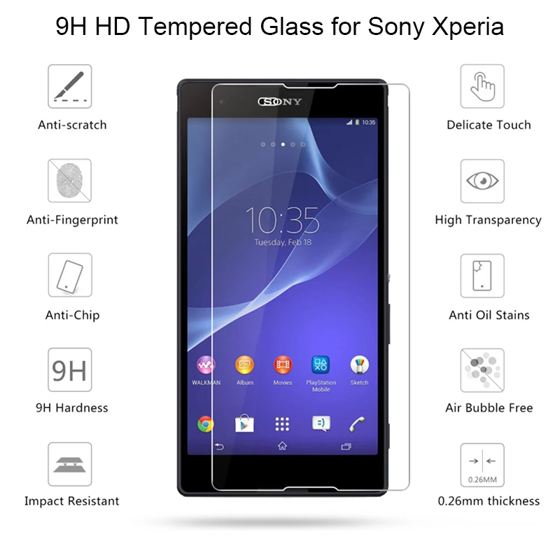 

Toughed 9H HD Screen Protector for Sony Xperia M5 M4 Aqua M2 M Protective Glass on Sony T3 T2 Ultra L2 L1 L Tempered Glass