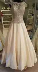 Простые элегантные атласные свадебные платья двор поезд расшитый бисером Высокая шея кнопка назад дешевые свадебные платья
