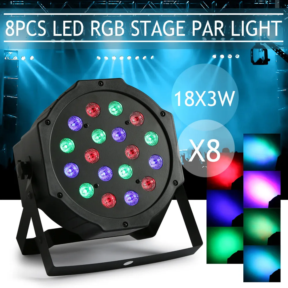 VEVOR 8 шт. 18X3W LED PAR64 54 Вт тонкий Par Может DMX плоский свет RGB цветное освещение проектор