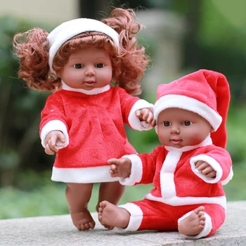 

30cm Reborn Baby Doll Toy Vinyl Lifelike African Model Kindergarten Dolls with Christmas Clothes Girls Birthday Gifts Toys