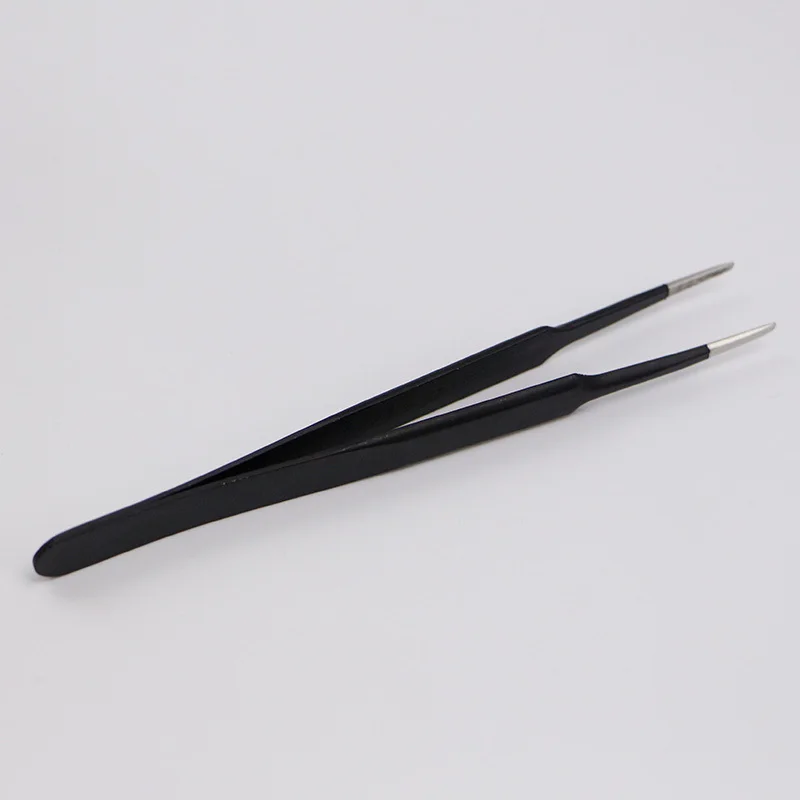(1PC) ESD 13 Flat Nose Tweezers Stainless Black Anti Static Electric Tweezersin Industrial