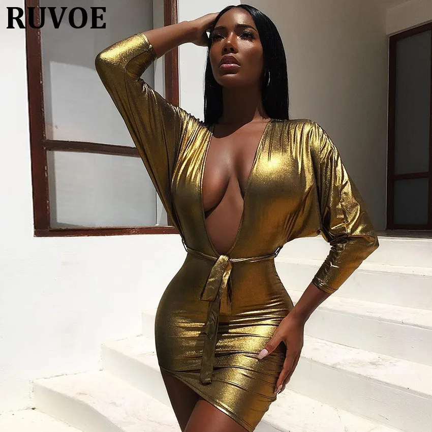 

Free Shipping New Fashion Women Long Batwing Sleeve Deep V-neck Backless Bright Mini Dress Sheath Club Wear Party Dress Q-370